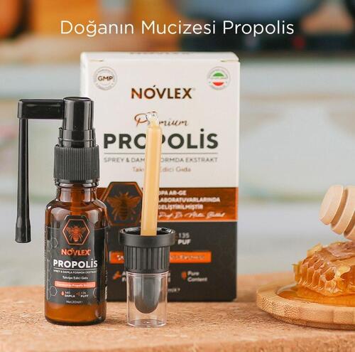 Novlex Propolis Ekstrakt (Su Bazlı-Alkolsüz) Nane Aromalı Sprey & Damla (540 damla) Takviye Edici Gıda 20ml