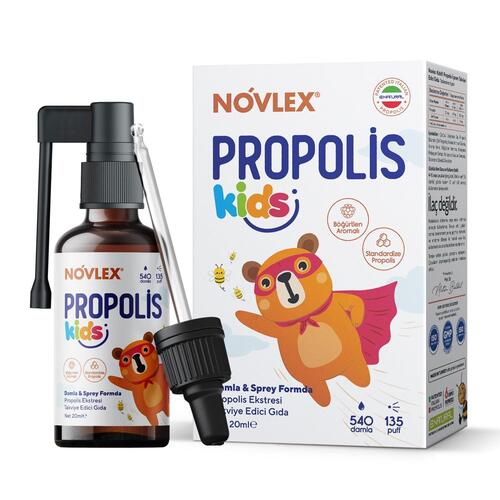 Novlex Propolis Kids Ekstrakt (Su Bazlı-Alkolsüz) Böğürtlen Aromalı Sprey & Damla Takviye Edici Gıda 20ml